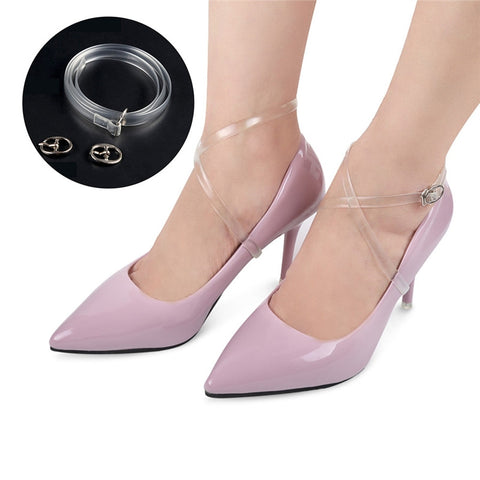 1 Pair of Women's Transparent Shoe Straps with Silver Buckle