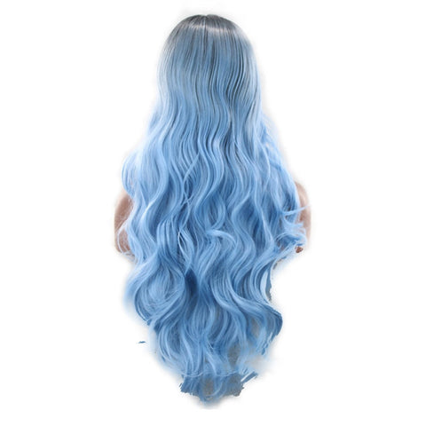 Colorful Long Curly Blue Black  Cosplay Wig