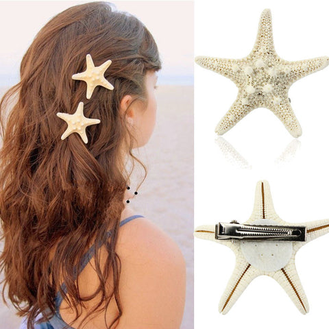 Europe Women  Pretty Natural Starfish  Beige Hair Clip