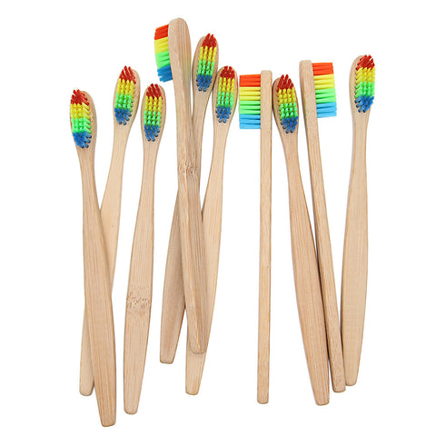 1pc Colorful Rainbow Head  Bamboo Toothbrush With Soft Bristle