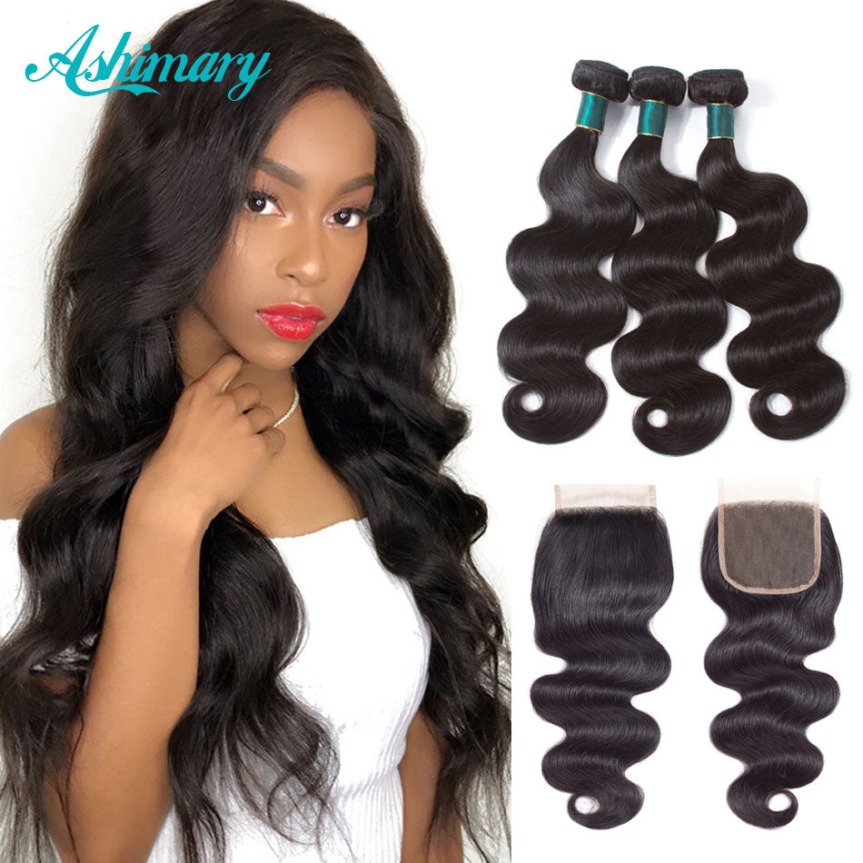 Ashimary Brazilian Body Wave Bundles with Closure